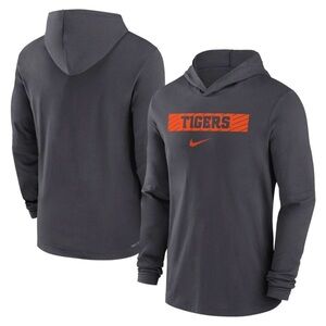 Nike Men's Dark Gray Hoodie with Orange Logo